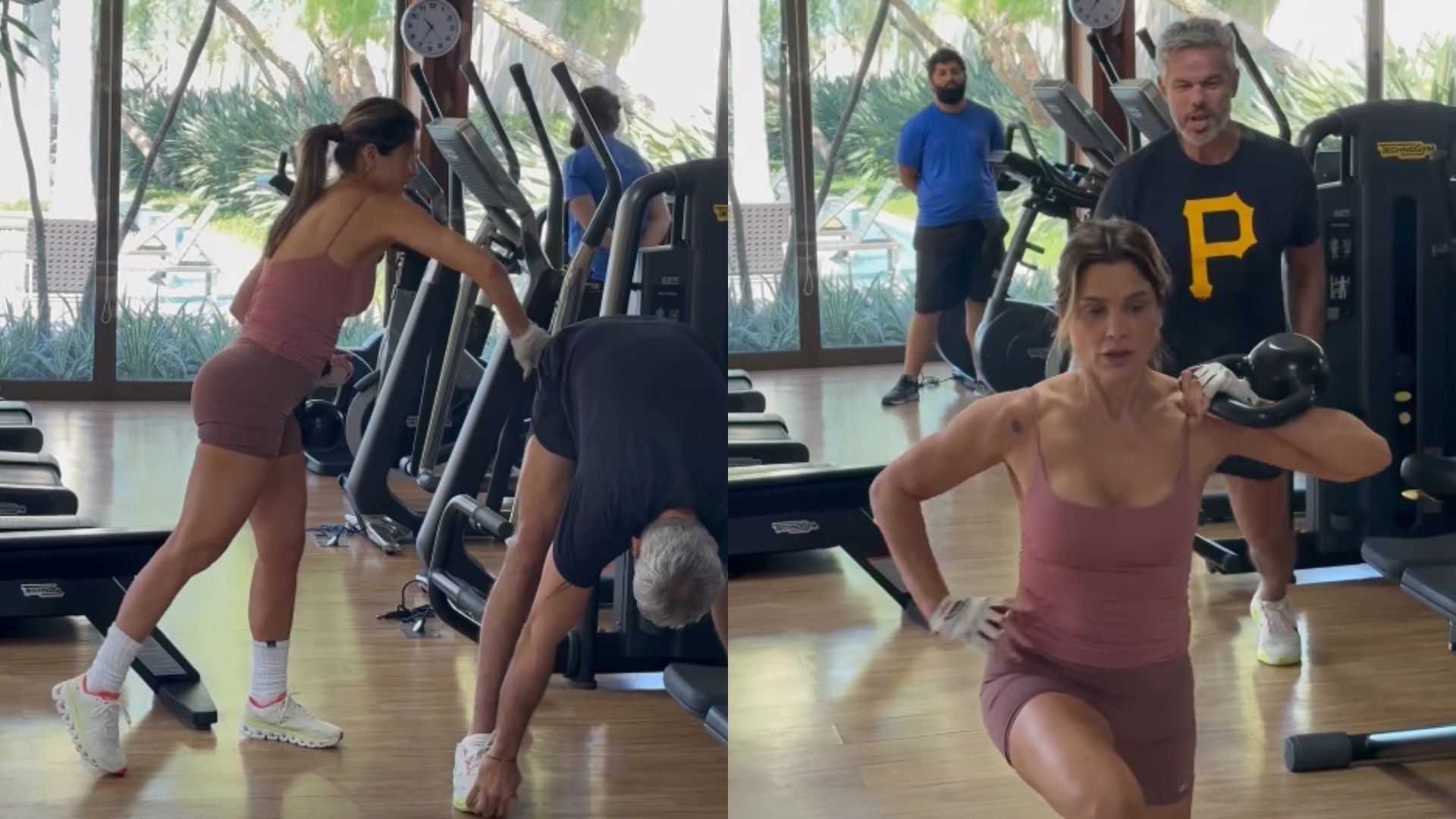 Flávia Alessandra e Otaviano Costa ostentam química em treino divertido na academia: "Ficar sério é mais difícil"