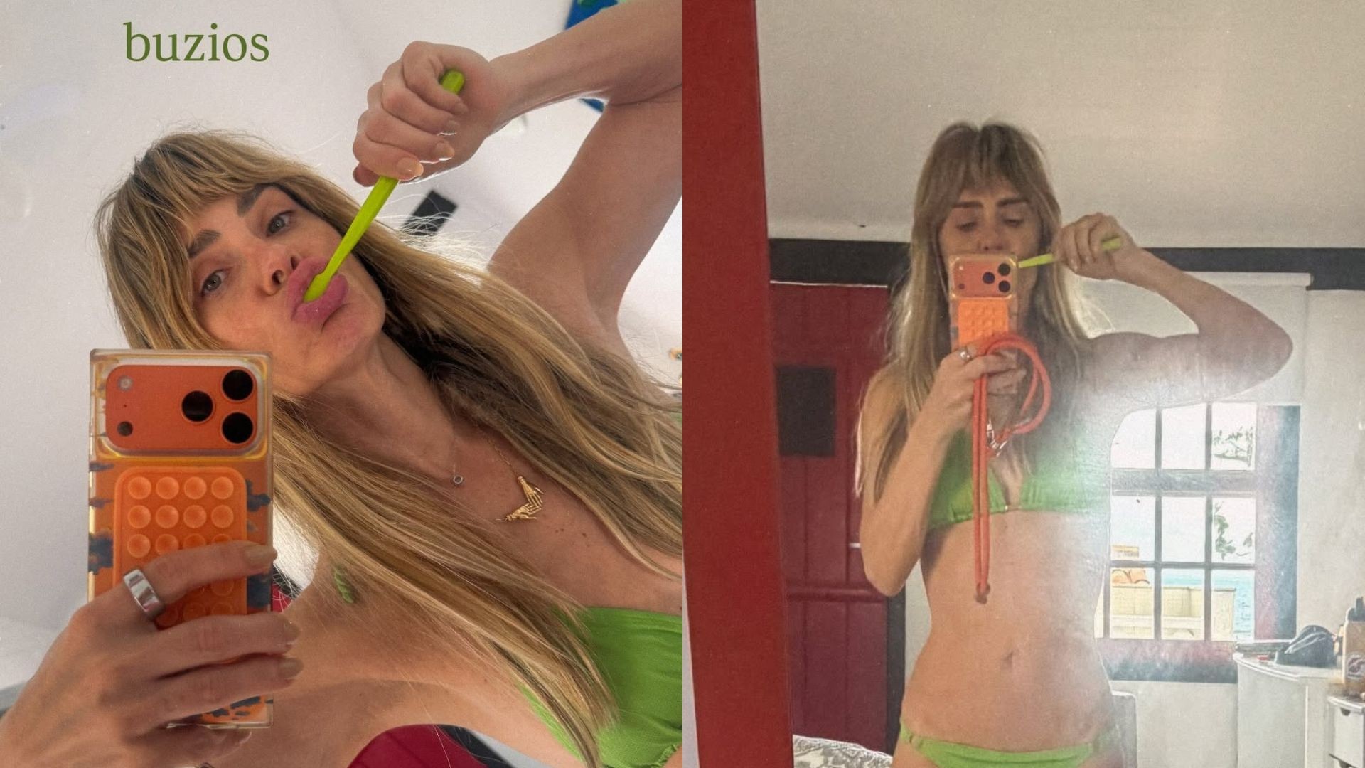 De biquíni verde e franjinha, Carolina Dieckmmann encanta ao mostrar manhã relax em Búzios