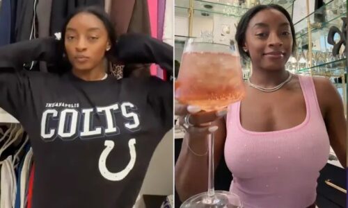 Simone Biles revela como assistiu ao jogo do marido de casa e chama atenção com look
